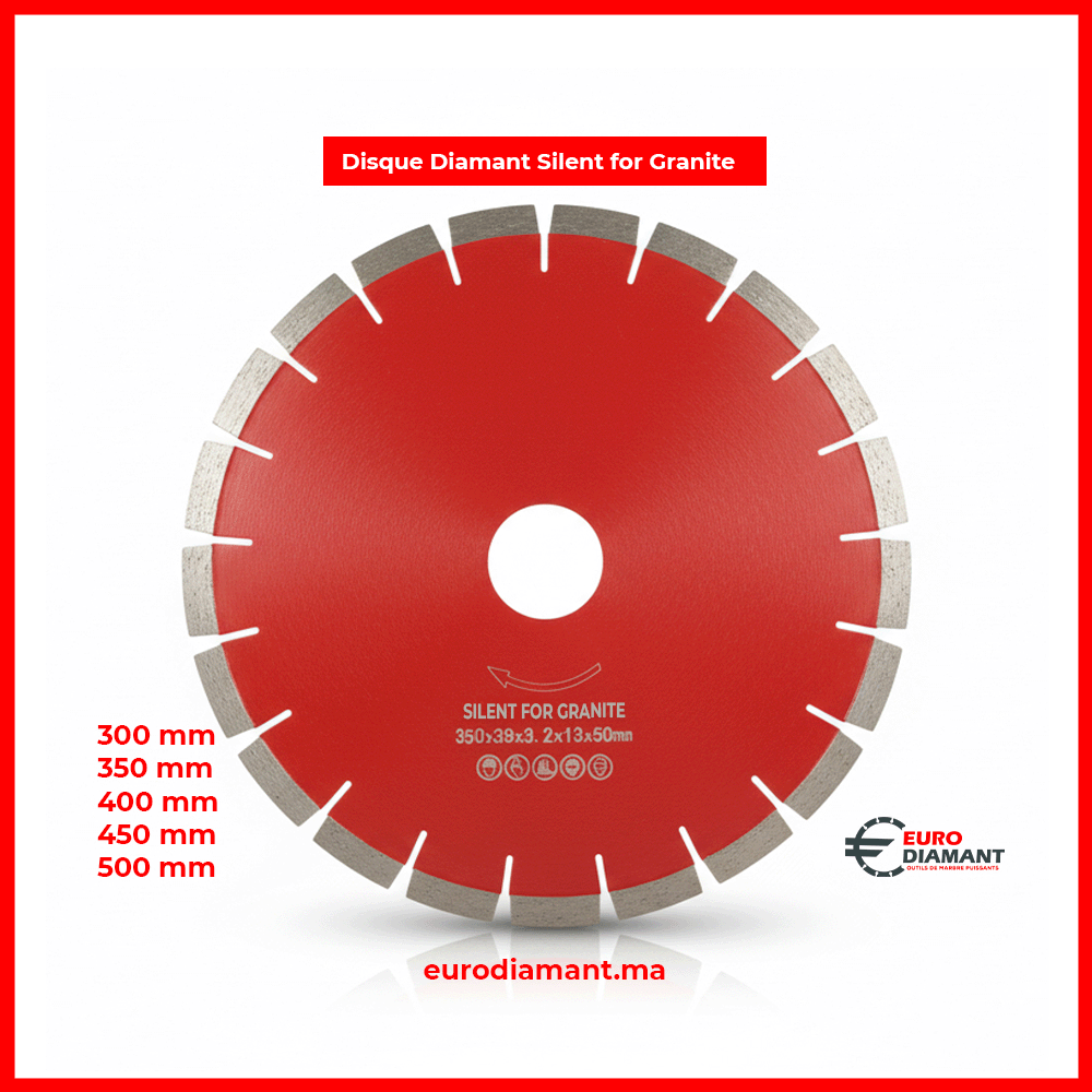 Disque Diamant silent Segmenté 300mm a 500mm Rouge - Coupe Granit Pierre Dure Pro