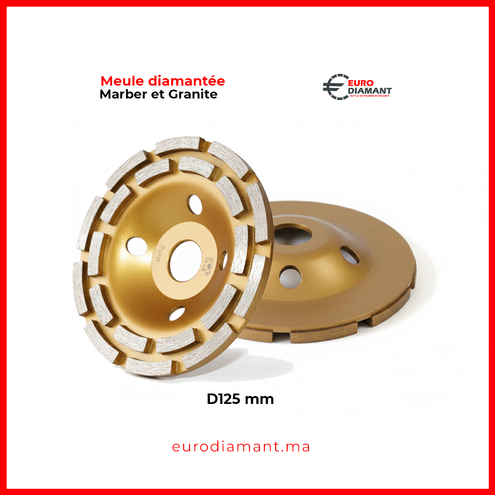 Meule Boisseau Diamantée D125mm Double Rangée | Surfacer Intensif Marbre & Granit | Outil Dégrossissage PRO Euro Diamant