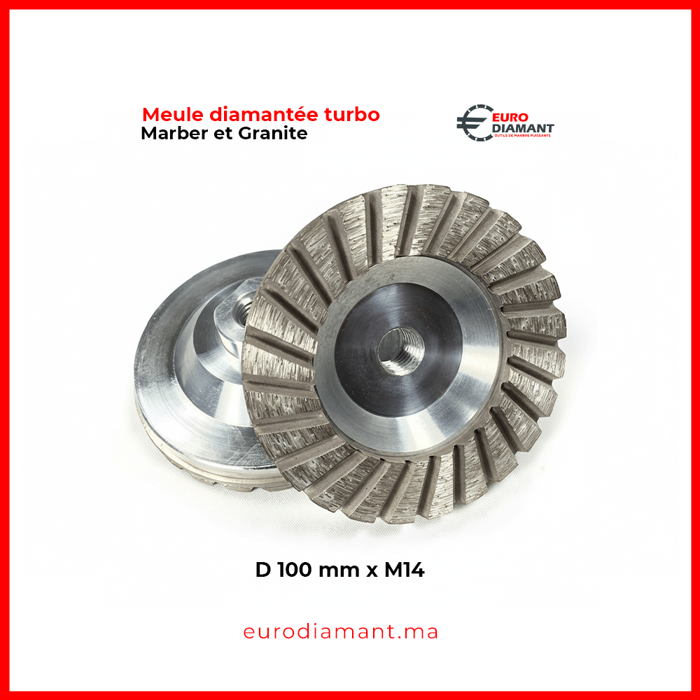 Meule Boisseau Diamantée Turbo D100 M14 | Surfacer, Dégrossir Marbre & Granit | Outil de Nivellement Professionnel Euro Diamant