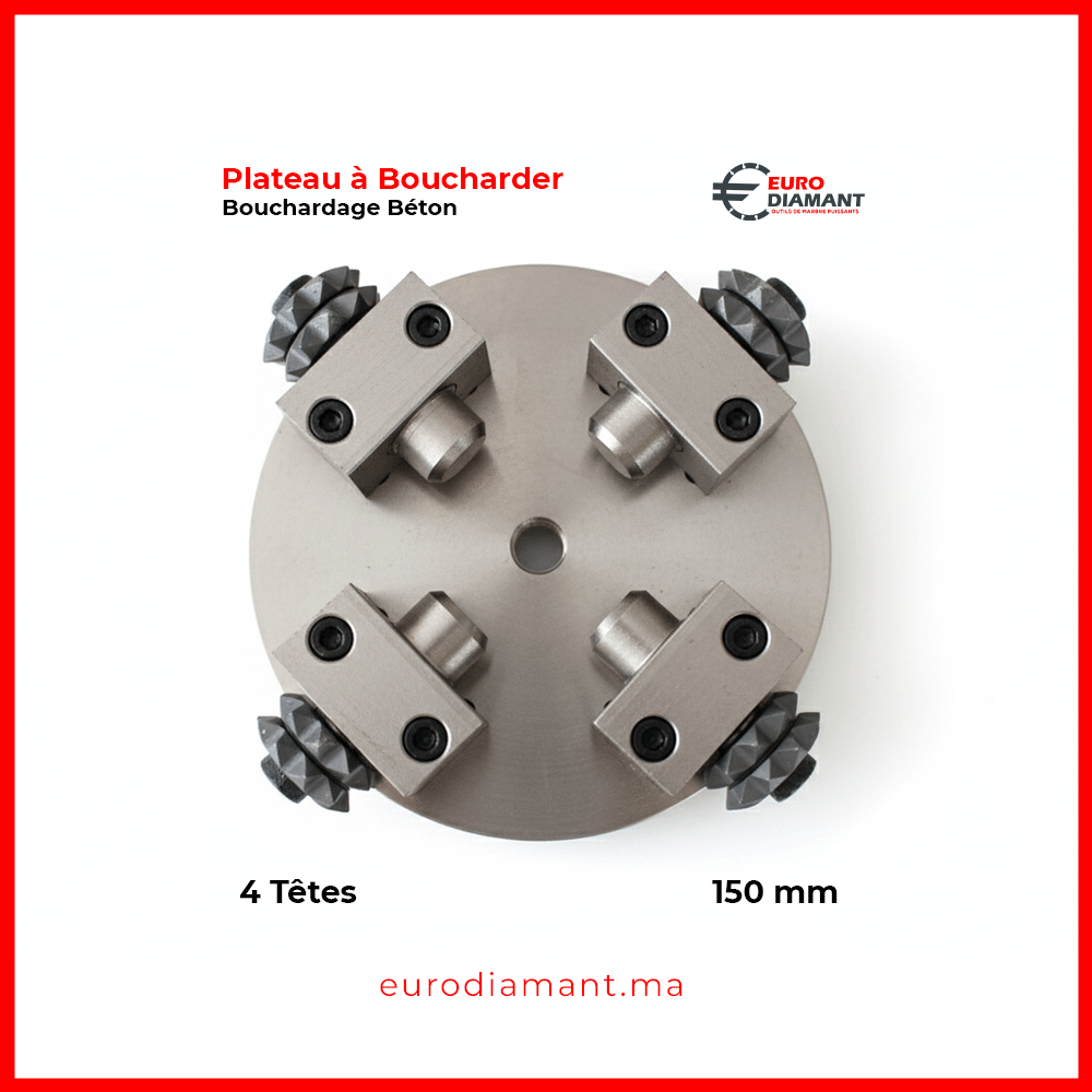 Plateau à Boucharder 4 Têtes150mm | Outil de Bouchardage Béton & Pierre Naturelle | Euro Diamant Pro